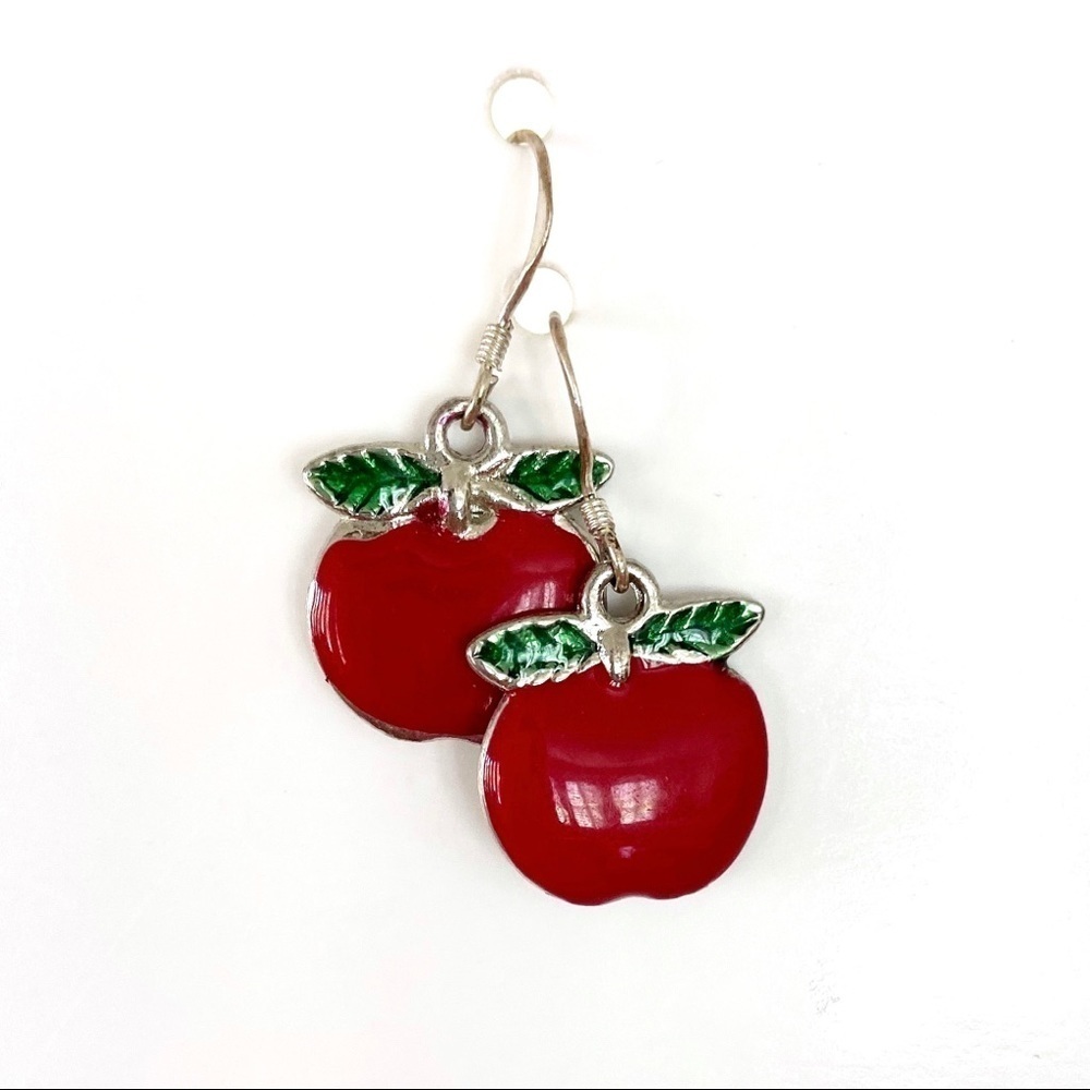 🍎 Cute Red Lacquer Apple Charm Dangle Earrings - Picture 2 of 6